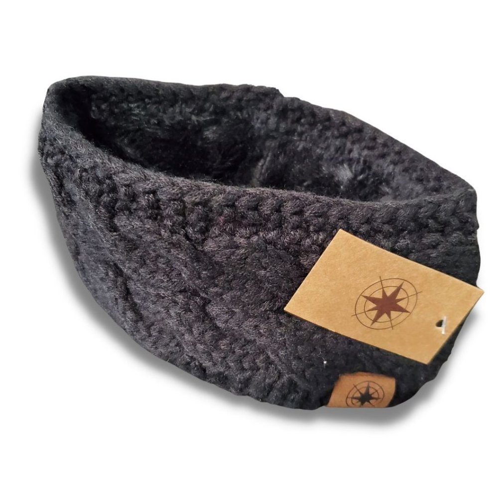 C.C. Accessories Women's Black Cable Knit Fleece Lined Head Wrap